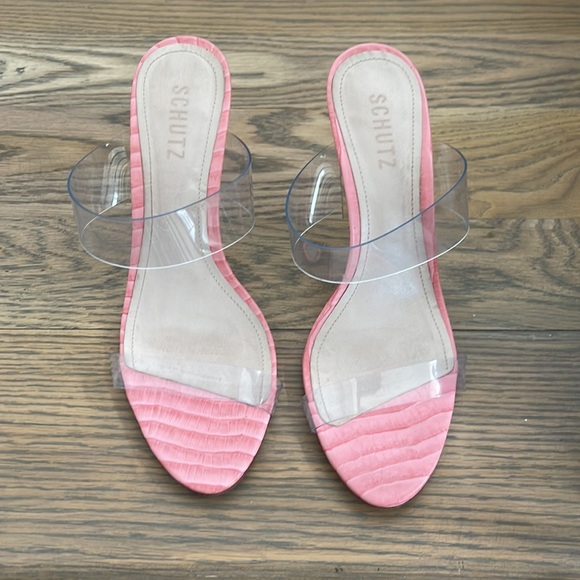 Schutz Pink and Clear Ariella Heeled Sandals - Picture 4 of 4